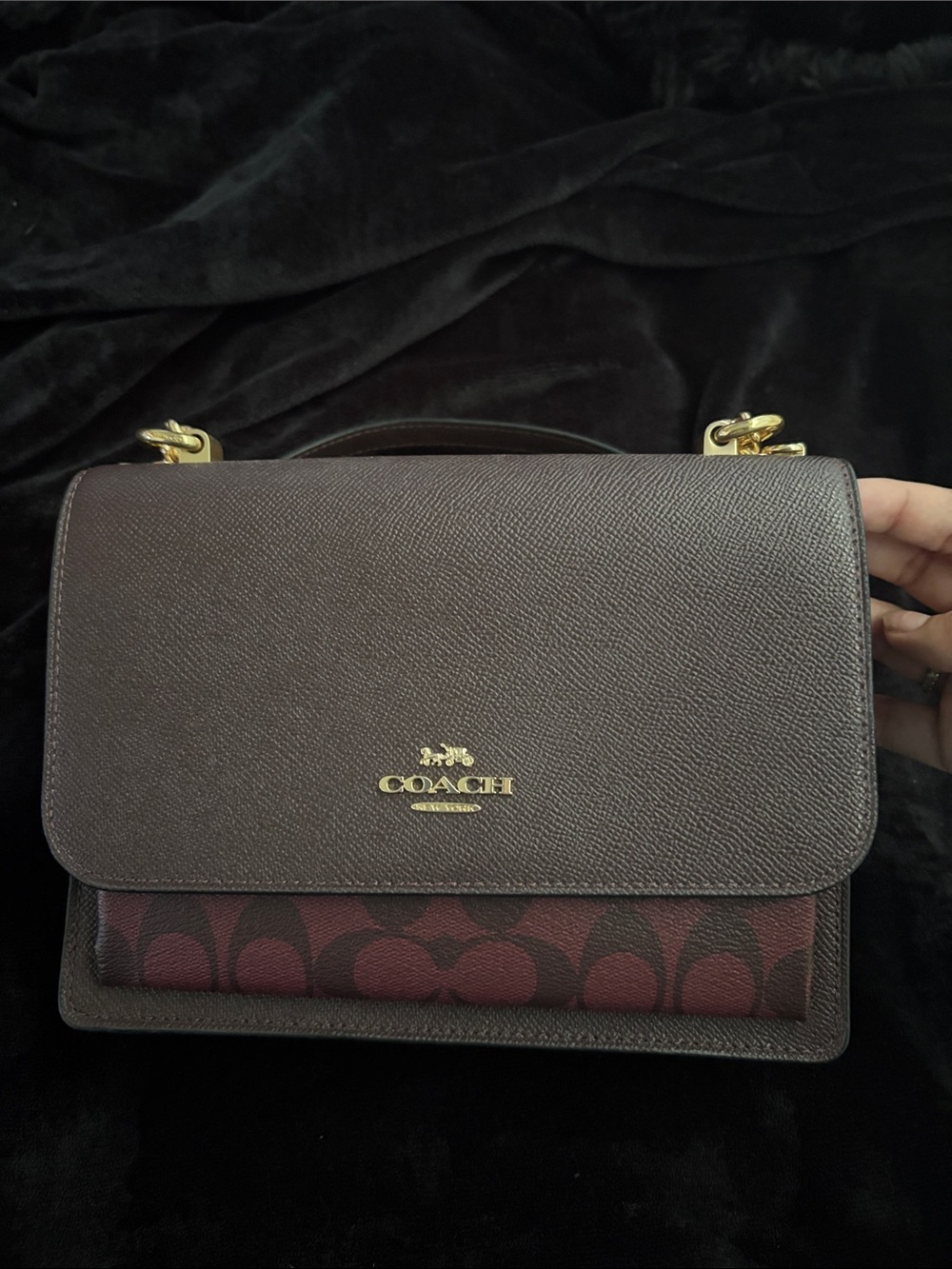 Coach Burgundy Crossbody Bag with Gold Chain Strap